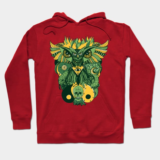 Forrest Green Owl And Ageless Skull Hoodie by kenallouis